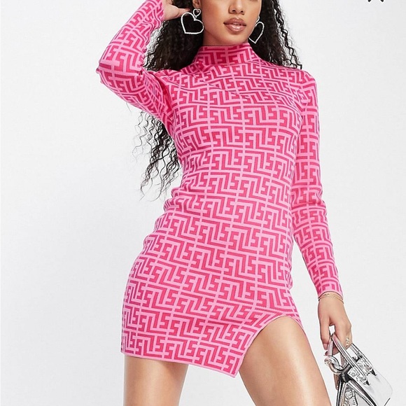 ASOS High Neck Pink Sweater Mini Dress - Picture 1 of 5